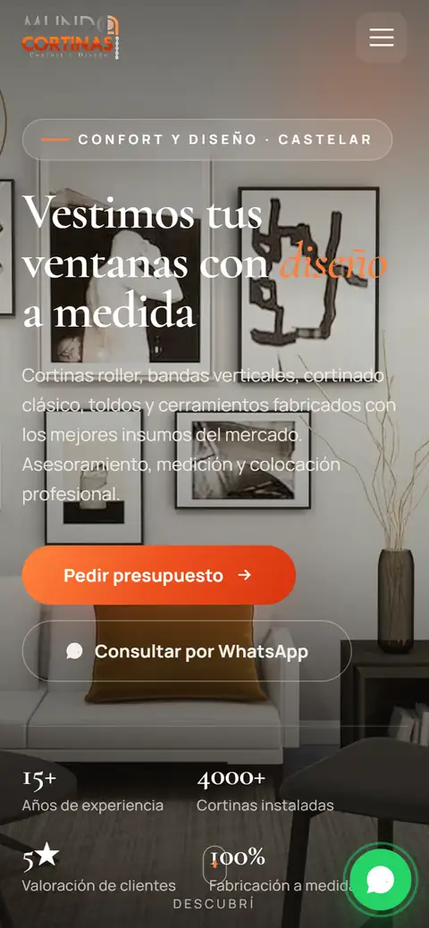 Sitio web de Mundo Cortinas visto en un celular